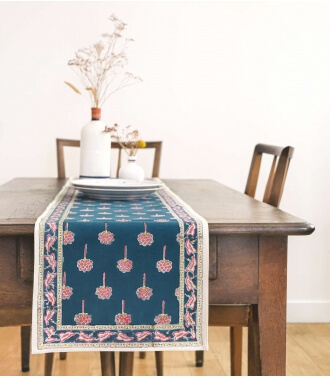 Red Block Print Table Runner | Genda Phool