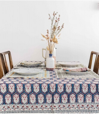 Red Block Print Table Runner | Genda Phool