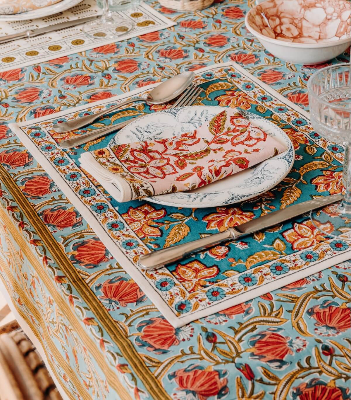 Set de table fleuri 35x45 cm Rang bleu